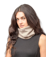Woman wearing unisex sherpa lined knitted snood