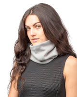 Unisex Sherpa-Lined Knitted Snood: Woman in Gray Turtle Neck Sweater