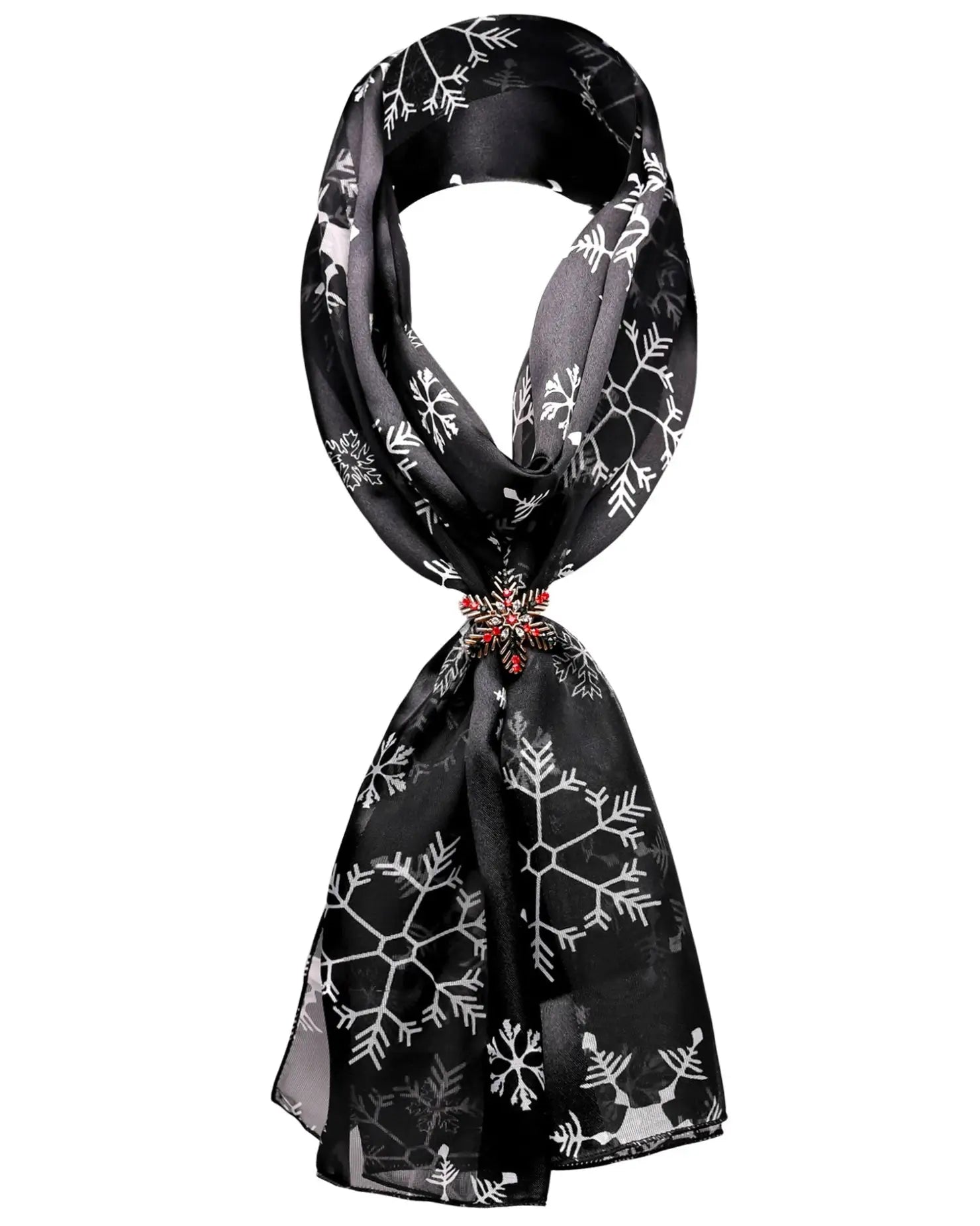 Black and white floral satin scarf in Unisex Snowflake Star Holder Set.