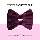 Velvet bow barrette clip with measurements for school hair accessories