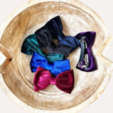 Velvet bow barrette in purple, blue and green for girls