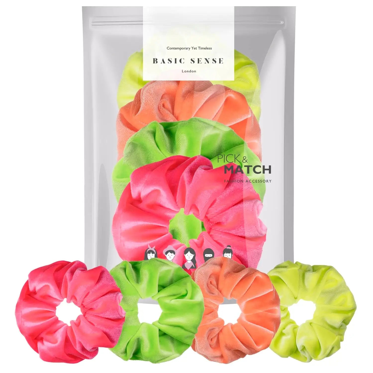 Large velvet hair tie package with three plain, soft, and durable scrunchies