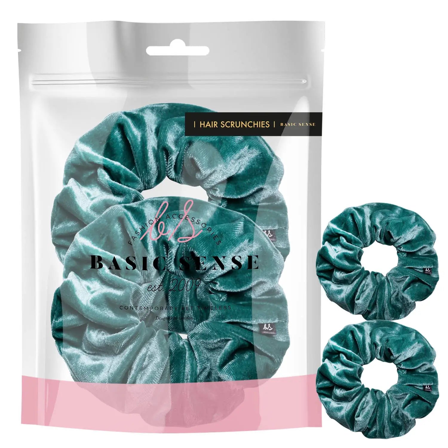 Premium large velvet hair tie in teal green color