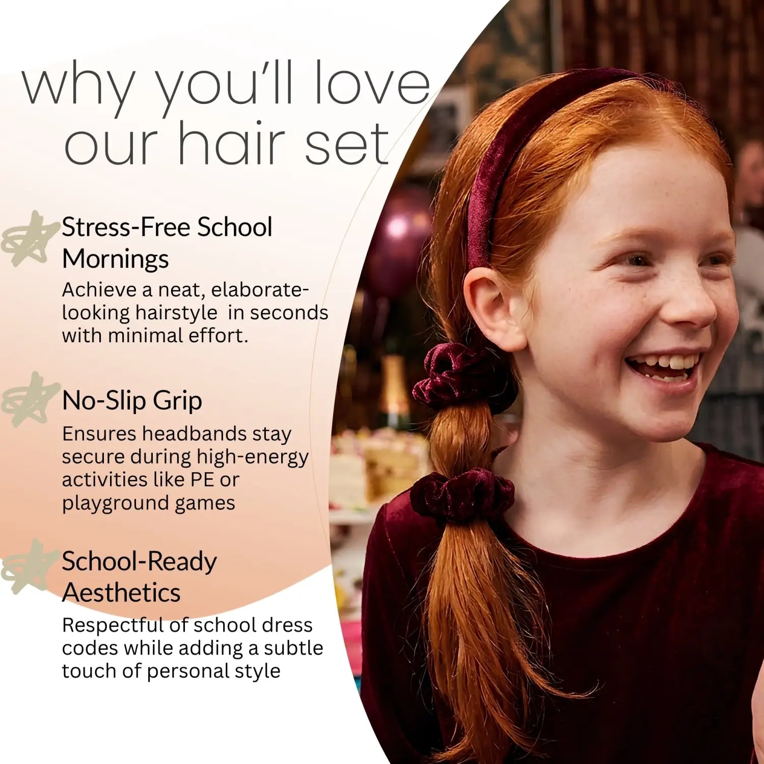 Velvet School Hair Accessory Set - Headbands & Scrunchies in Uniform - Hair Accessory Set
