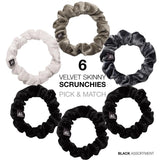 Velvet Skinny Hair Scrunchies Set - Versatile styling options, six velvet scrunchies forming a circle.
