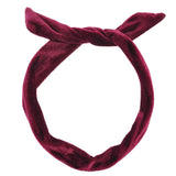 Velvet Wired Bunny Ears Headband - Solid Colours, red headband with bow.