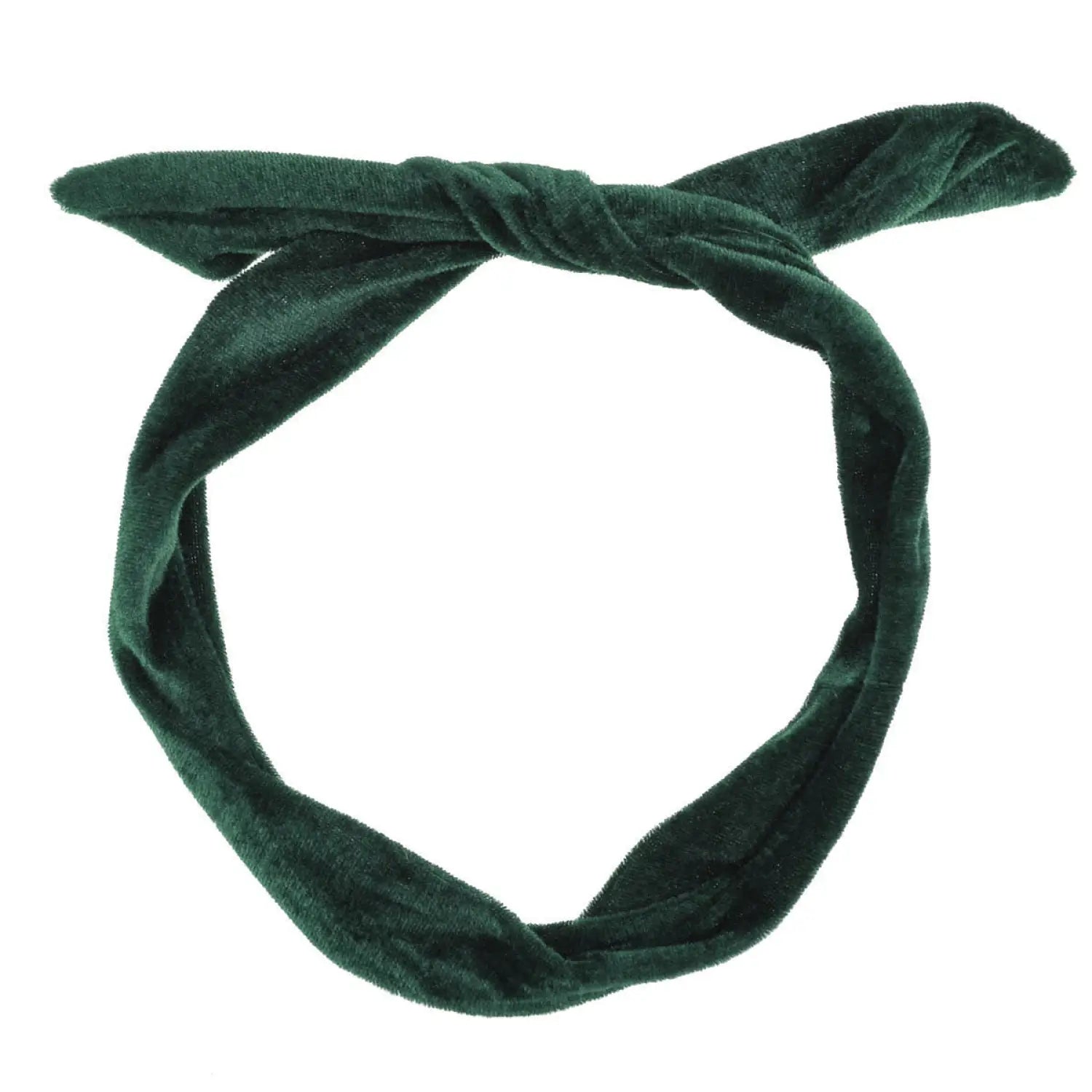 Green velvet wired bunny ears headband with knot detail.