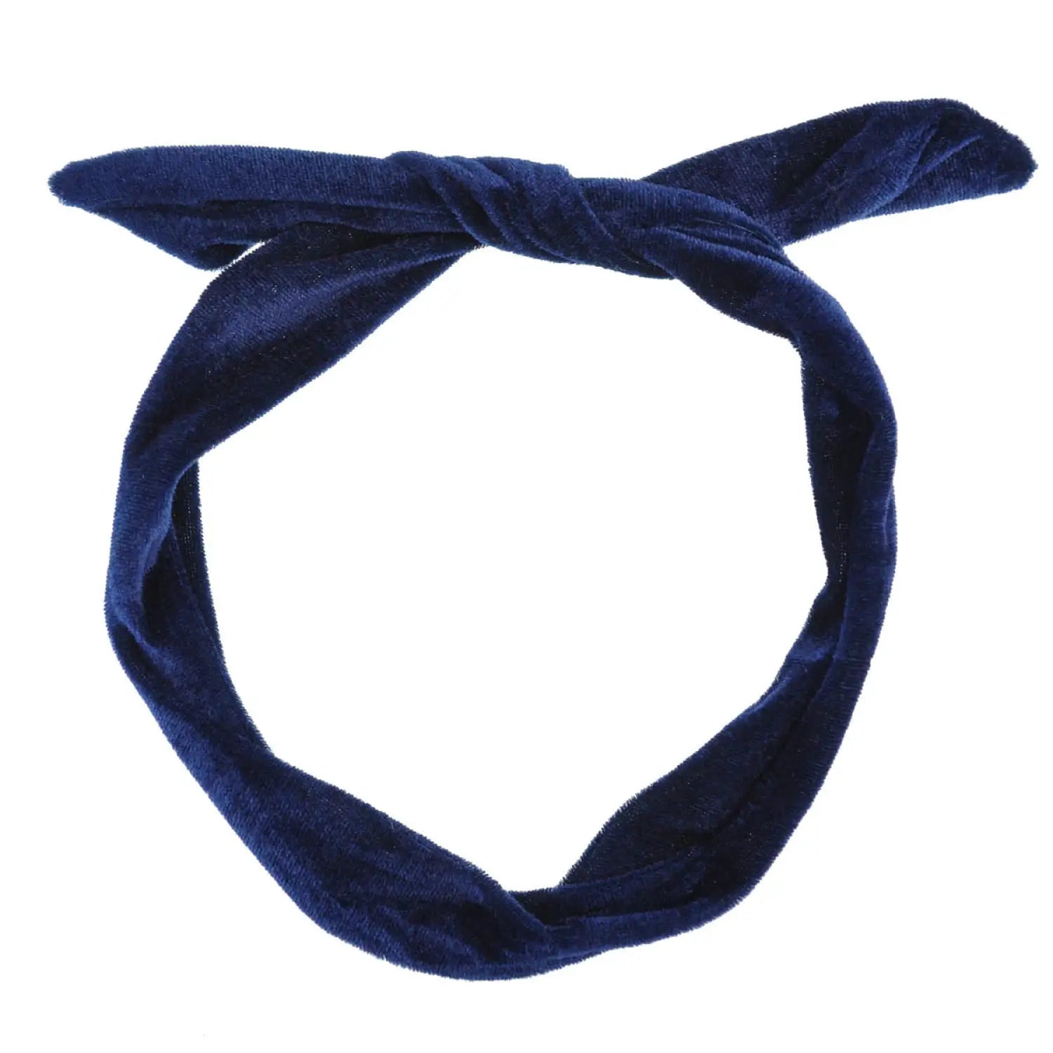Navy blue velvet wired bunny ears headband with knot