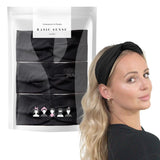 Black headband trio with knot yoga design and three pairs of underwear for women