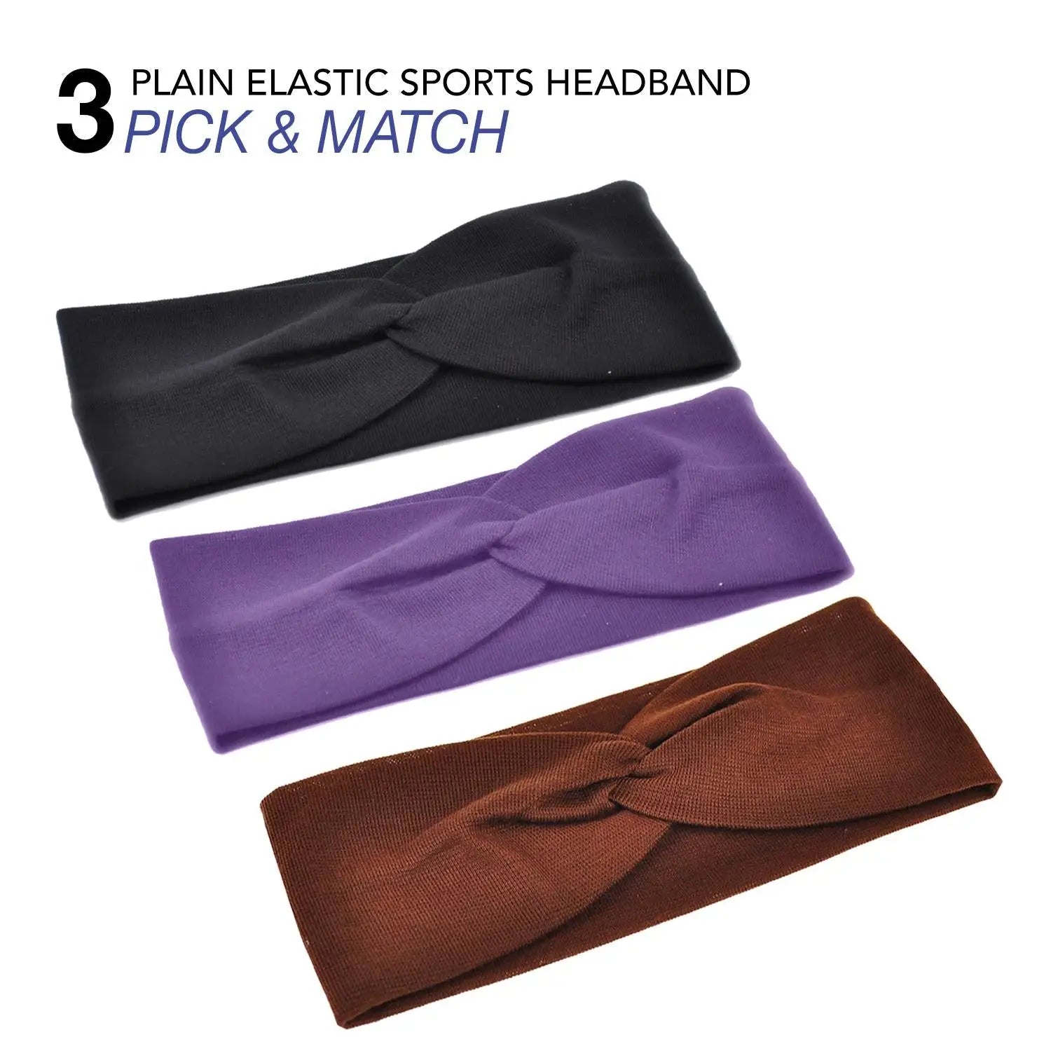 Versatile Knot Yoga Headband Trio - Set of 3 plain elastic headbands with bow
