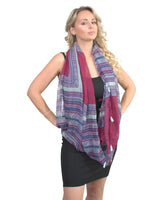 Vibrant Boho Aztec Snood: Woman wearing purple and blue scarf