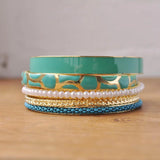Vibrant Metal Stackable Bangle - Turquoise and Gold Stack Bracelets
