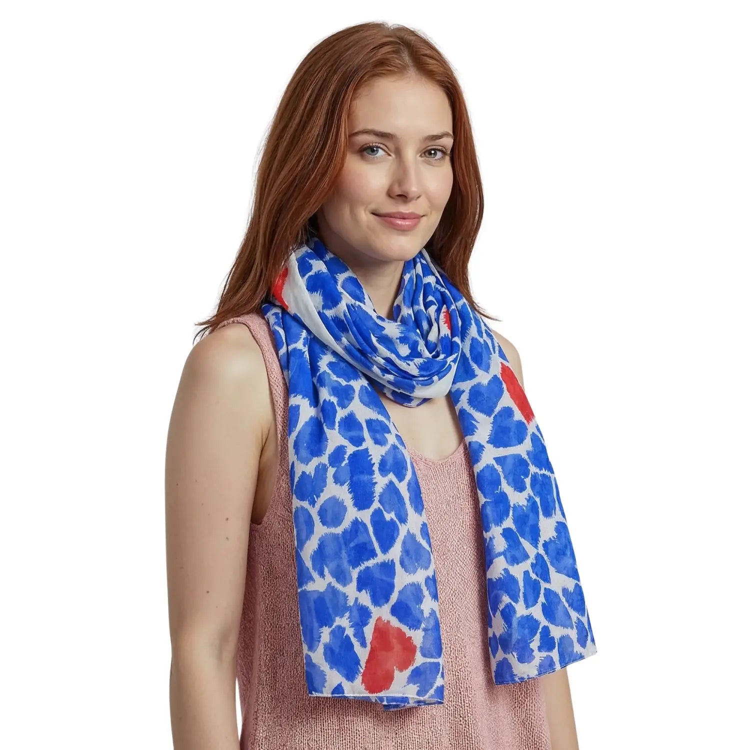 Vibrant Oversized Heart Print Scarf Wrap - Blue - Scarves