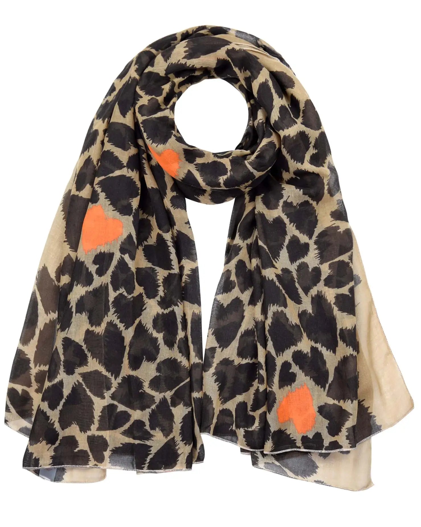 Leopard print scarf with heart design, part of Vibrant Oversized Heart Print Scarf Wrap.