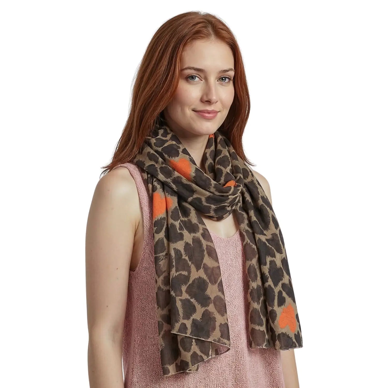 Vibrant Oversized Heart Print Scarf Wrap - Brown - Scarves