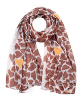 Brown and white oversized heart print scarf with flower pattern from Vibrant Oversized Heart Print Scarf Wrap.