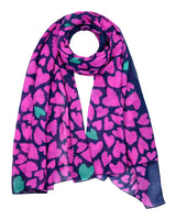 Vibrant oversized heart print scarf wrap with pink and blue design