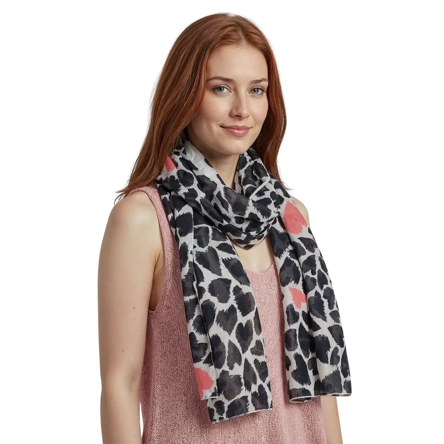 Vibrant Oversized Heart Print Scarf Wrap - Peach - Scarves