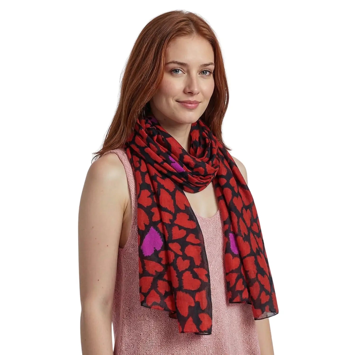Vibrant Oversized Heart Print Scarf Wrap - Red - Scarves