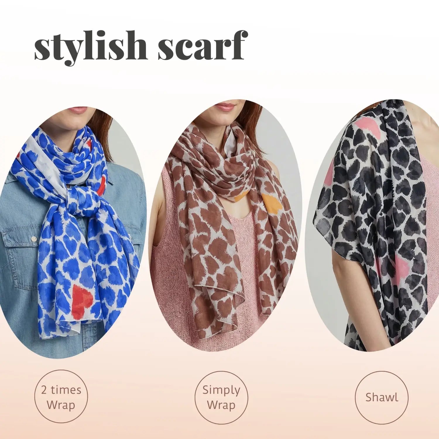 Vibrant Oversized Heart Print Scarf Wrap - Scarves