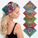 Vintage paisley cotton bandana set - 5PCS, woman wearing colorful headband
