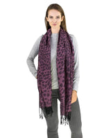 Woman wearing purple leopard print pashmina scarf