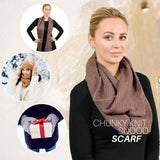 Stylish woman in hat and scarf, Warm Plain Knitted Snood - Circle Loop Infinity Scarf for Winter