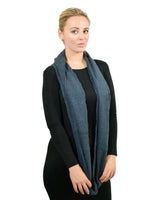 Woman wearing blue scarf - Warm Plain Knitted Snood - Circle Loop Infinity Scarf.