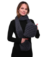 Woman wearing Winter Chunky Knitted Scarf with Pockets.