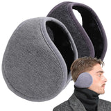 Gray ear warmers with soft fabric design, perfect for winter with a plain scarf