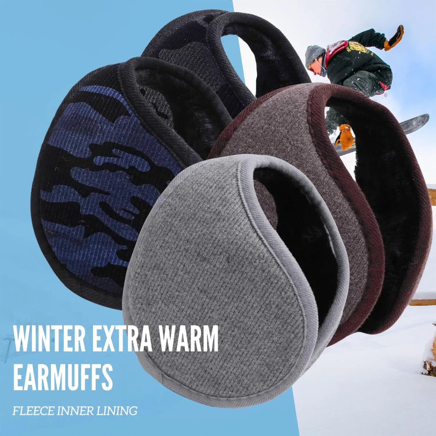 Winter Earmuffs with fleece lining in various colors, perfect with a snood or basic sense style