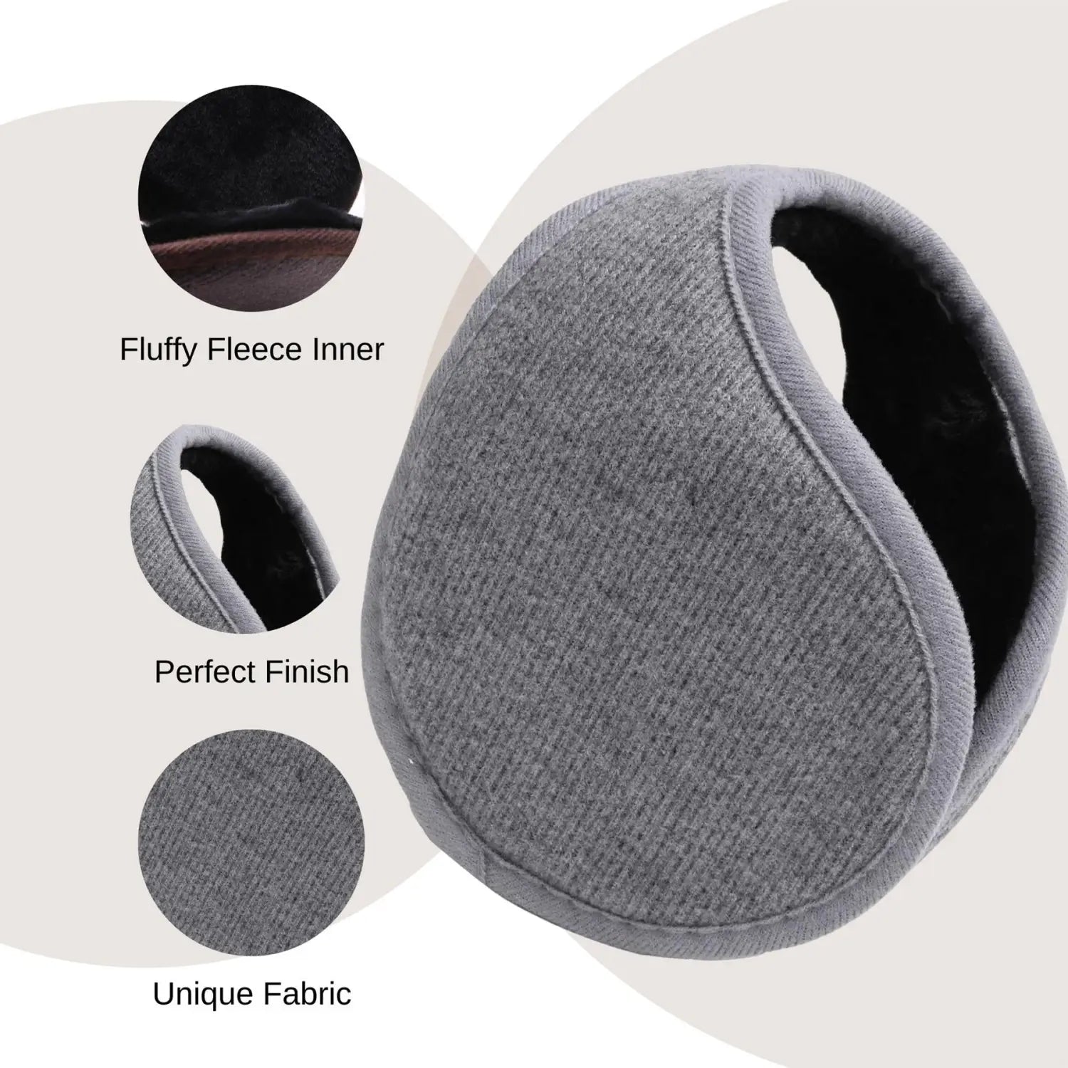 Gray Winter Earmuffs with fleece lining, perfect for cold weather with a plain scarf