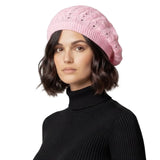 Women’s Cable Design Knitted Crochet Beanie Hat - Baby Pink - Hats
