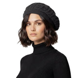 Women’s Cable Design Knitted Crochet Beanie Hat - Black - Hats