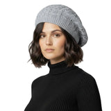 Women’s Cable Design Knitted Crochet Beanie Hat - Grey - Hats