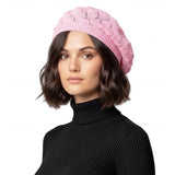 Women’s Leaf Design Knitted Crochet Beanie Hat - Baby Pink - Hats