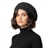 Women’s Leaf Design Knitted Crochet Beanie Hat - Black - Hats