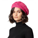 Women’s Leaf Design Knitted Crochet Beanie Hat - Fuchsia - Hats