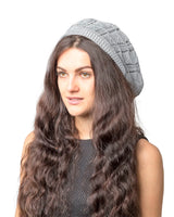 Woman wearing Women’s Leaf Design Knitted Crochet Beanie Hat