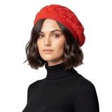 Women’s Leaf Design Knitted Crochet Beanie Hat - Red - Hats