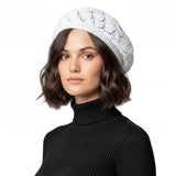 Women’s Leaf Design Knitted Crochet Beanie Hat - White - Hats