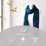 Woman wearing a blue leopard print winter scarf