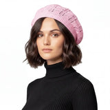 Women’s Triangle Design Knitted Crochet Beanie Hat - Baby Pink - Hats
