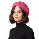 Women’s Triangle Design Knitted Crochet Beanie Hat - Fuchsia - Hats