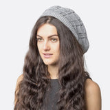 Brunette woman in knit hat with triangle design- Women’s Triangle Design Knitted Crochet Beanie Hat