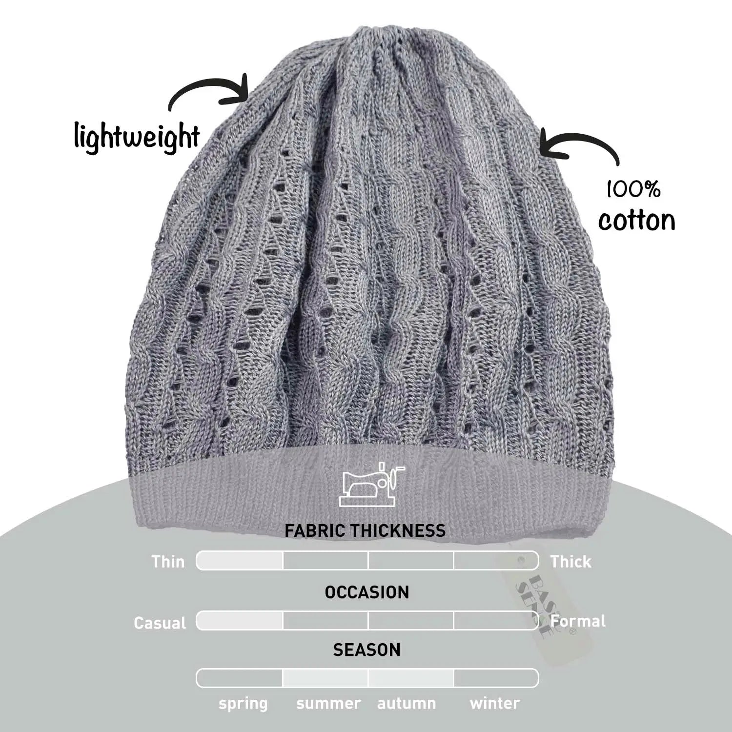 Women’s Triangle Design Knitted Crochet Beanie Hat - Gray hat with ’light weight’ on white background