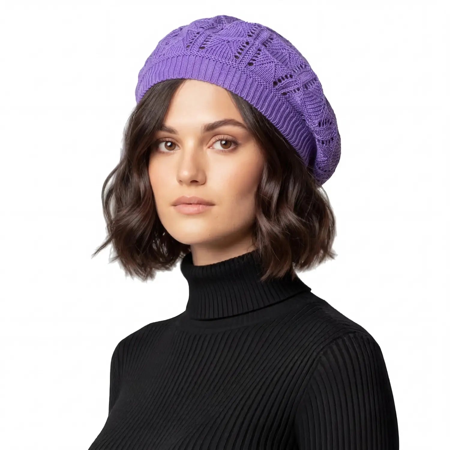 Women’s Triangle Design Knitted Crochet Beanie Hat - Purple - Hats