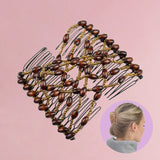 Woman wearing Wood Beads Double Slide Hair Magic Twin Comb