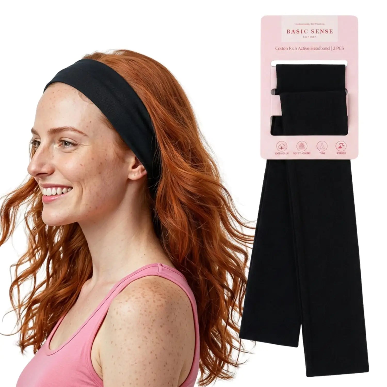 Workout Headbands for Women – Non-Slip Cotton Sweatbands - Black - Black / 5cm Width - Headbands