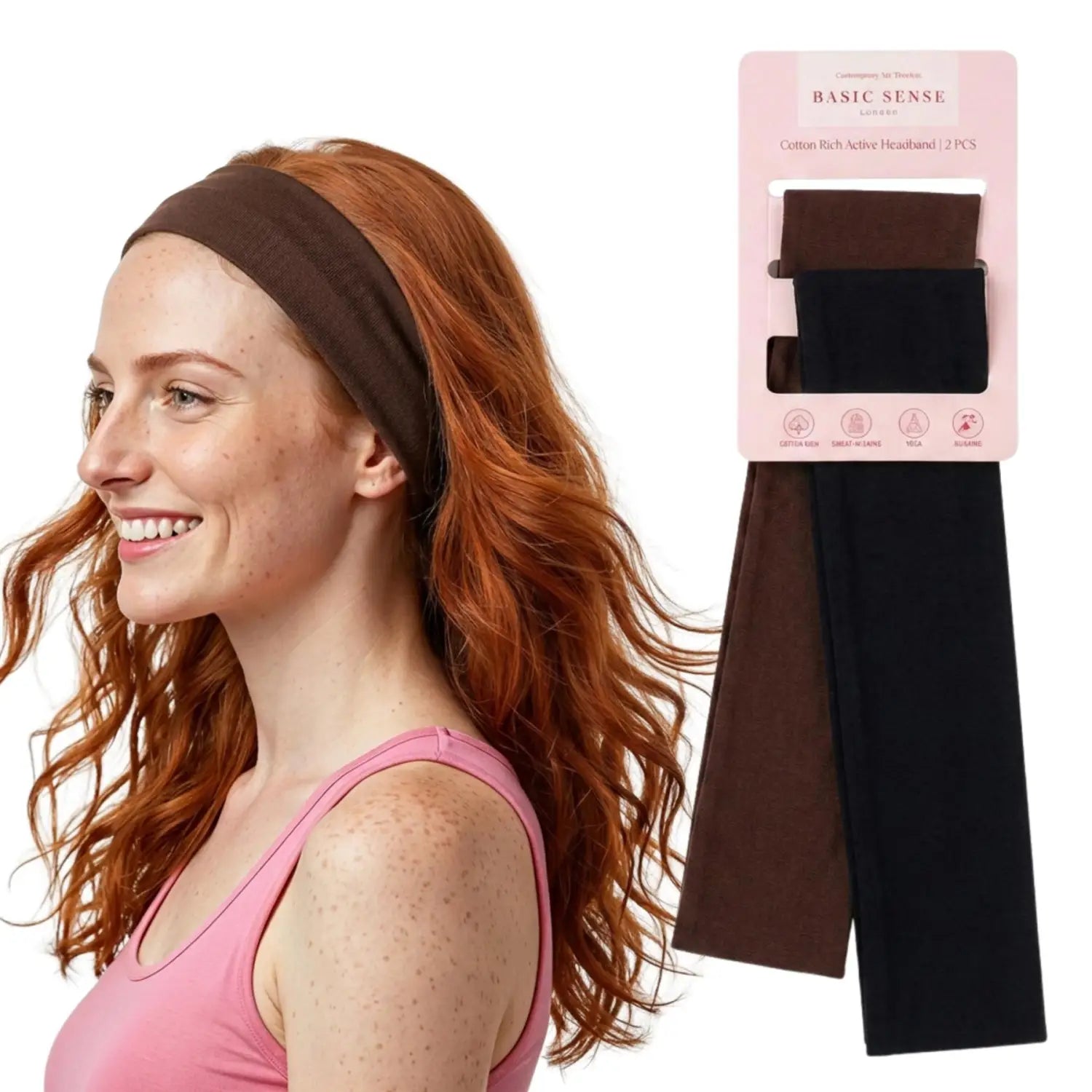 Workout Headbands for Women – Non-Slip Cotton Sweatbands - Black - Dark Brown / 5cm Width - Headbands
